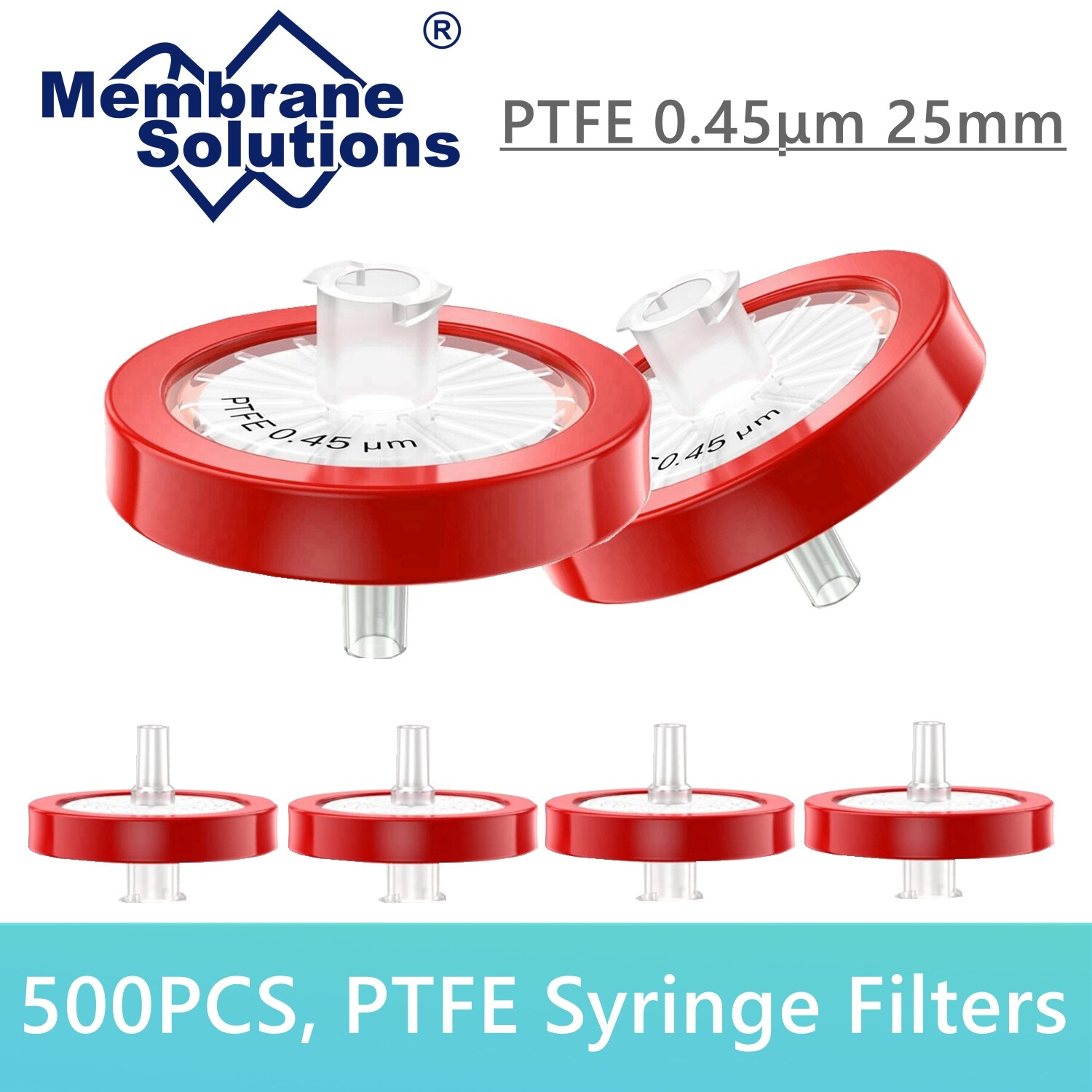 500pcs Syringe Filter PTFE Hydrophobic Membrane 25mm Diameter 0.45μm Non Sterile