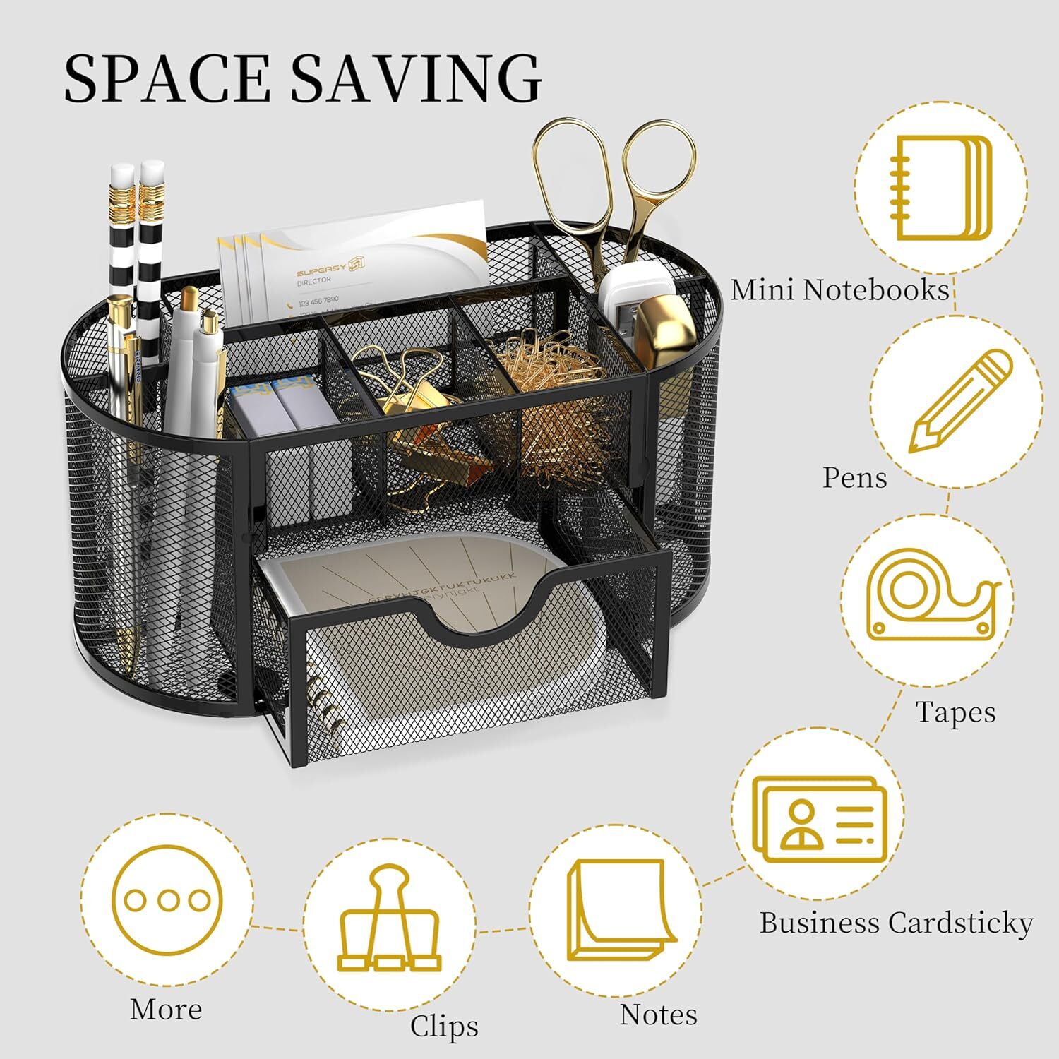 SUPEASY Mesh Desk Organizer, Accessories & Workspace Obsidian Black