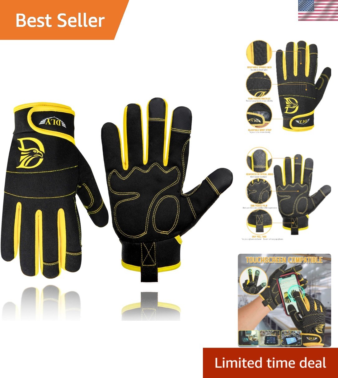 Durable Synthetic Leather Work Gloves with Impact Protection for Outdoor Use