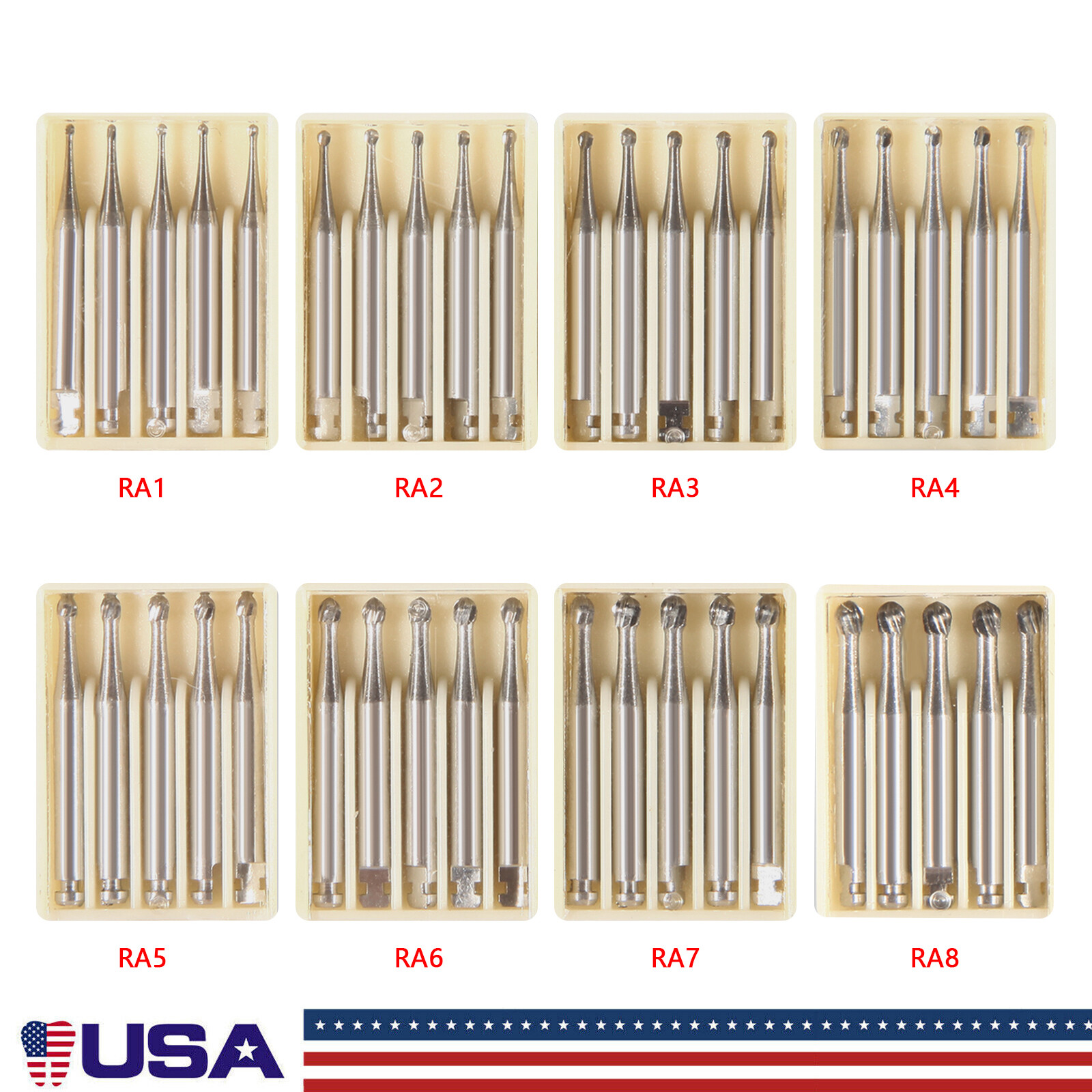5pcs/box Dental Round Latch Carbide Bur RA1 2 3 4 5 6 7 8 RA Drill Slow Speed SA