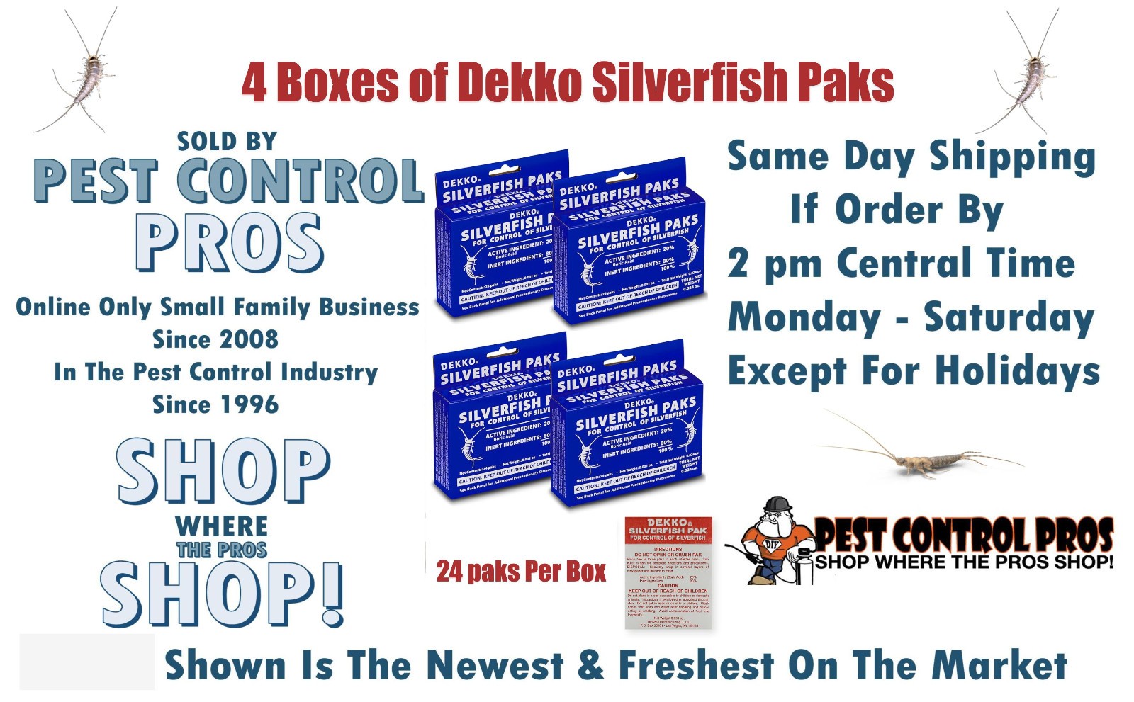 4 Boxes DEKKO Silverfish Control ~~ 96 Paks ` Pest Control ` Bait