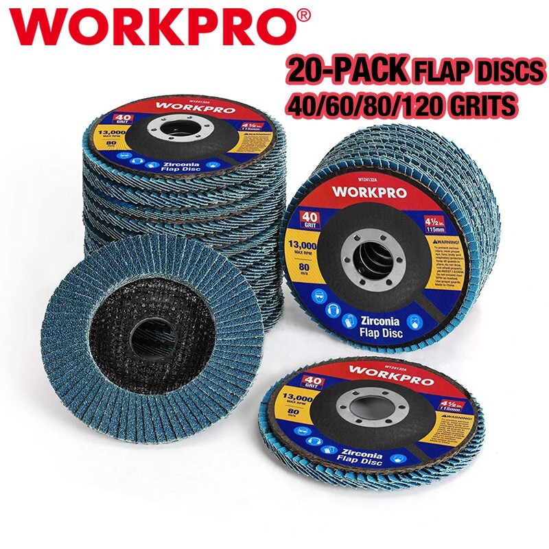 WORKPRO 20PCS Flap Disc 4-1/2″ Arbor Size 7/8″ T29 Zirconia Abrasive Wheel Discs