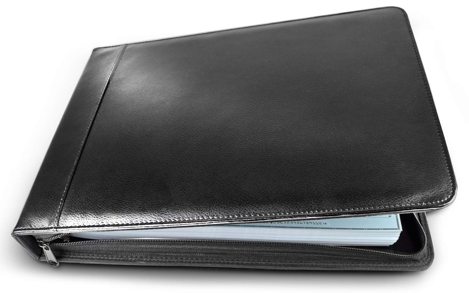 Executive PU Leather 7‑Ring Business Check Binder 15 x 10.6 x 2 inches, Black