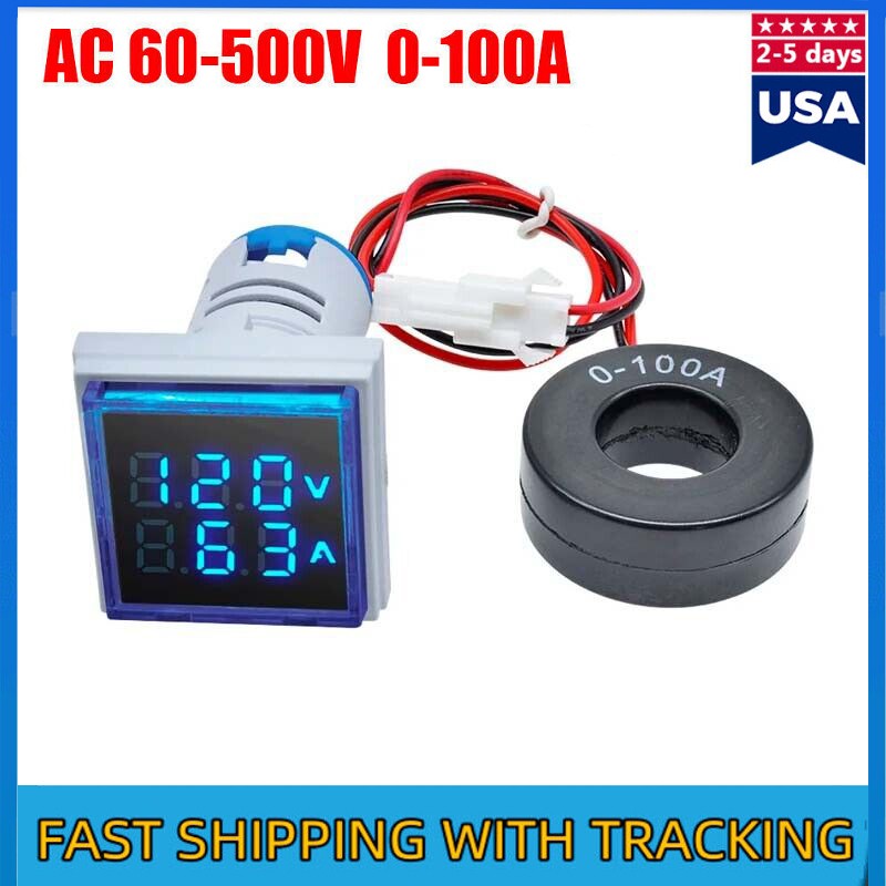 Lots of AC 60-500V 0-100A 22mm 3in1 Voltmeter Ammeter LED Digital Volt/AMP Meter