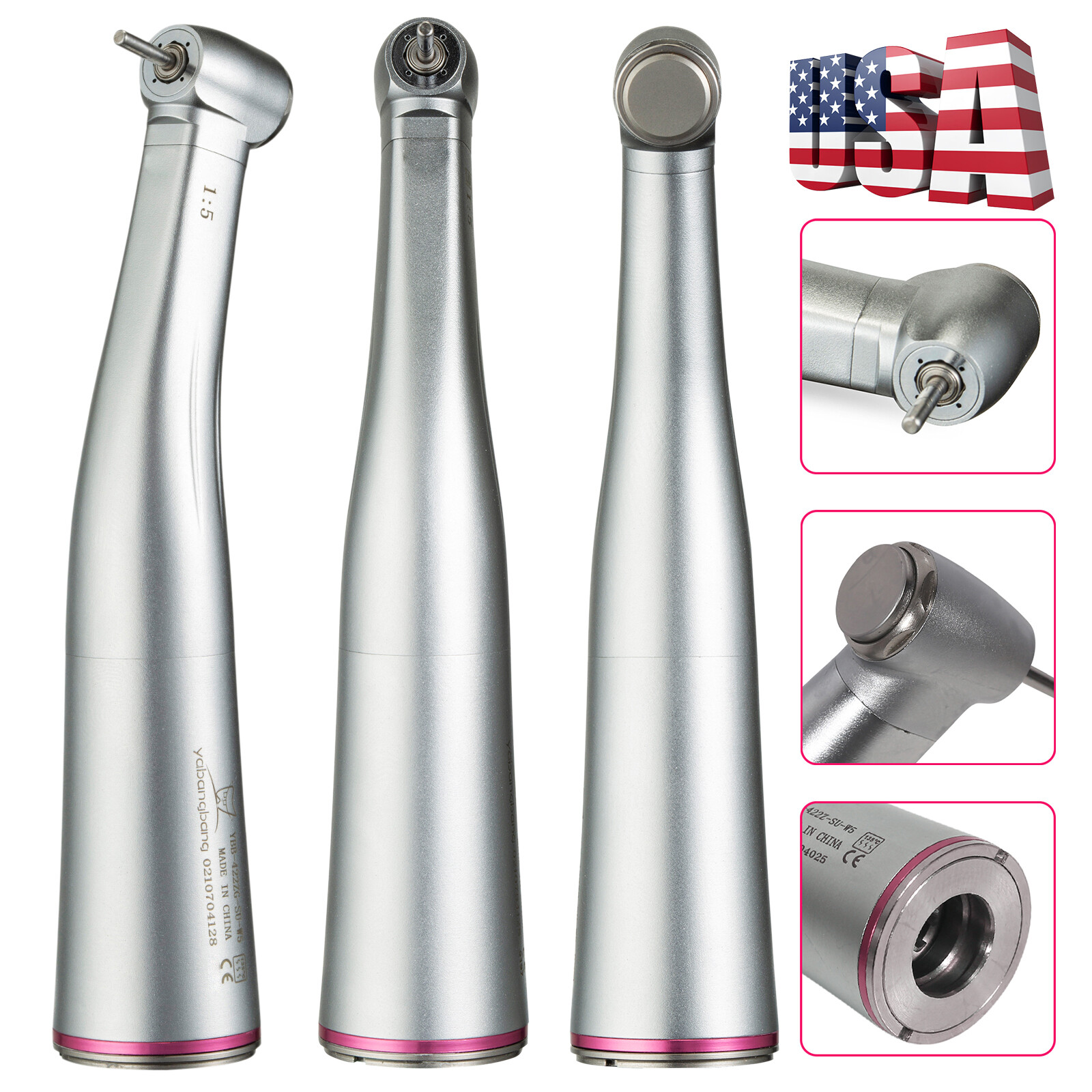 Dental 1:5 Increasing Contra Angle Fiber Optic Handpiece w/E-type Electric Motor