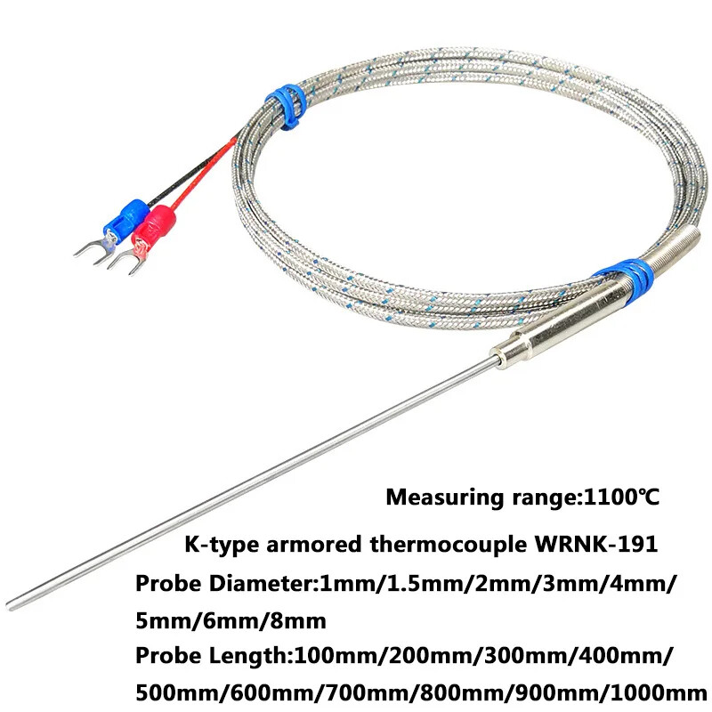 Thermocouple Temperature Sensor Probe 1100 ℃ 1mm 1.5mm 2mm 3mm 4mm 5mm 6mm 8mm