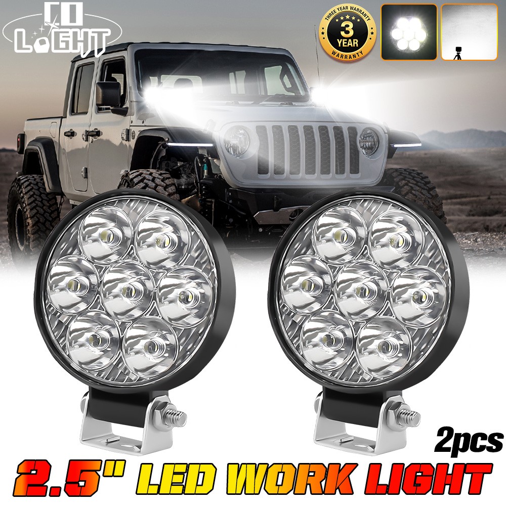 Pair 2.5″ inch Round LED Work Lights Bar Spot Flood Fog Driving Lamp Offroad SUV