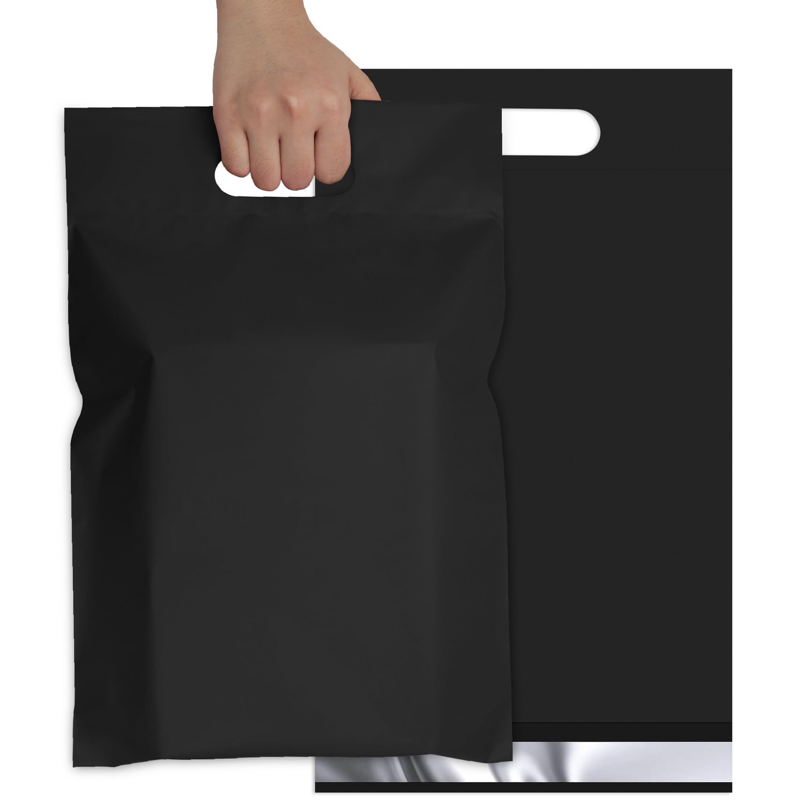 Black Poly Mailers with Handle 12×15.5 50 Pcs, -Seal Bags, Easy to Carry Pack…