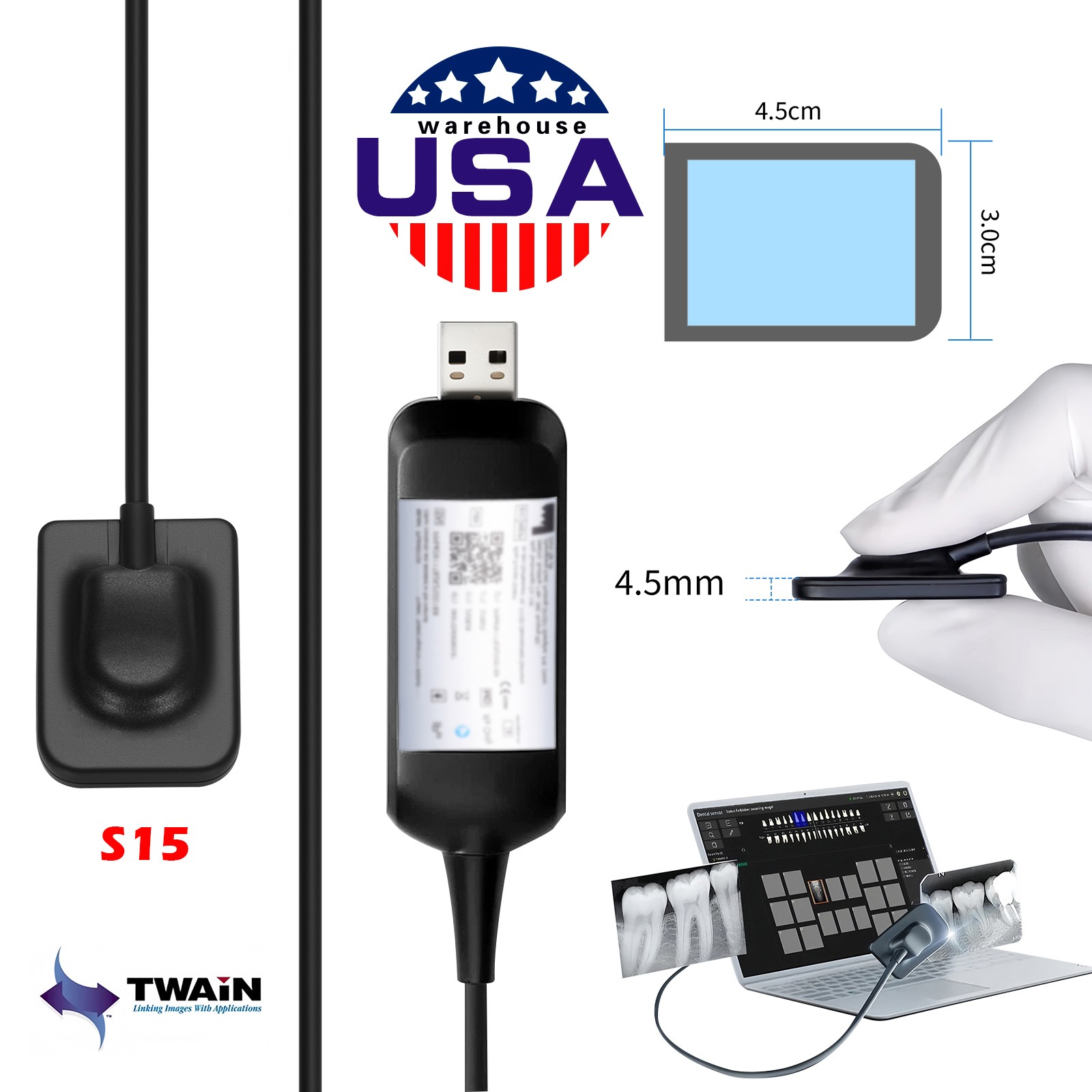 Dental X-Ray Holder Digital Xray Sensor Imaging System S15 Size Sensor Fit Twain