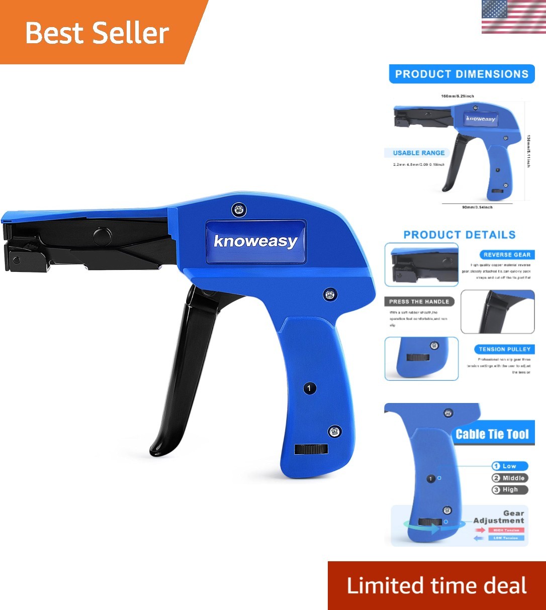 Cable Tie Gun, Fastening Cable Tie Tool,Die-Cast Steel Flush Cut Zip Tie Tool…