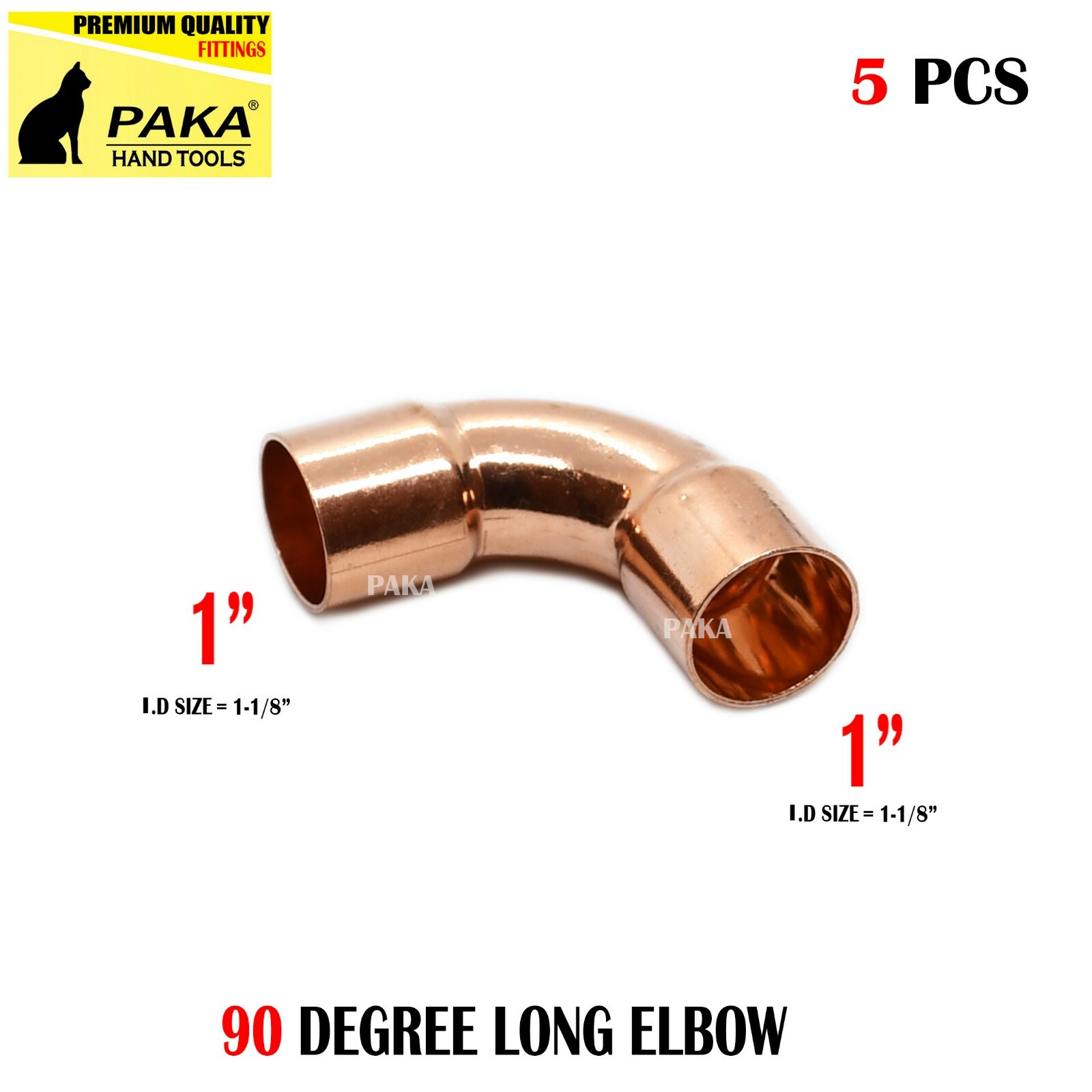 5 PCS 1″ CxC Wrot Copper 90° Long Turn Elbow For 1-1/8″O.D. Pipe