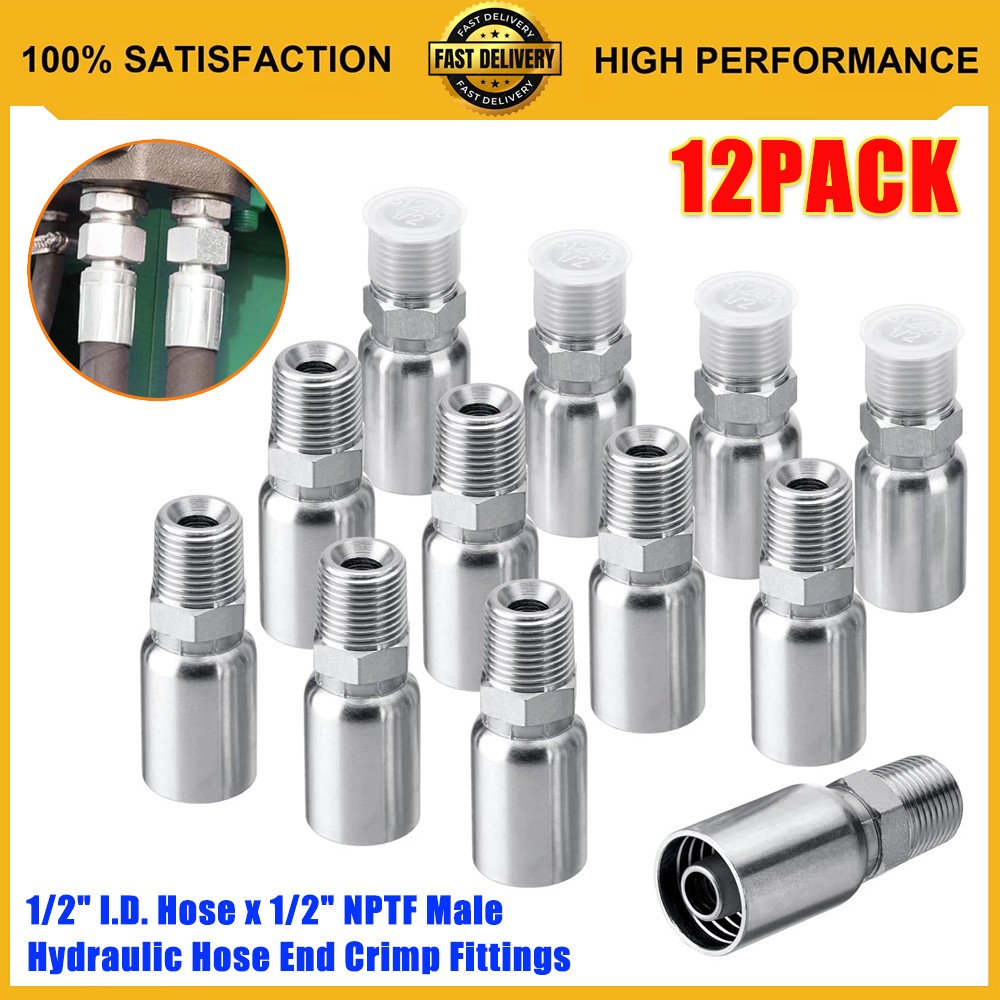 12pcs 1/2″ NPTF Hydraulic Hose End Fittings, 1/2″ I.D. Hose x 1/2″ NPTF Male New