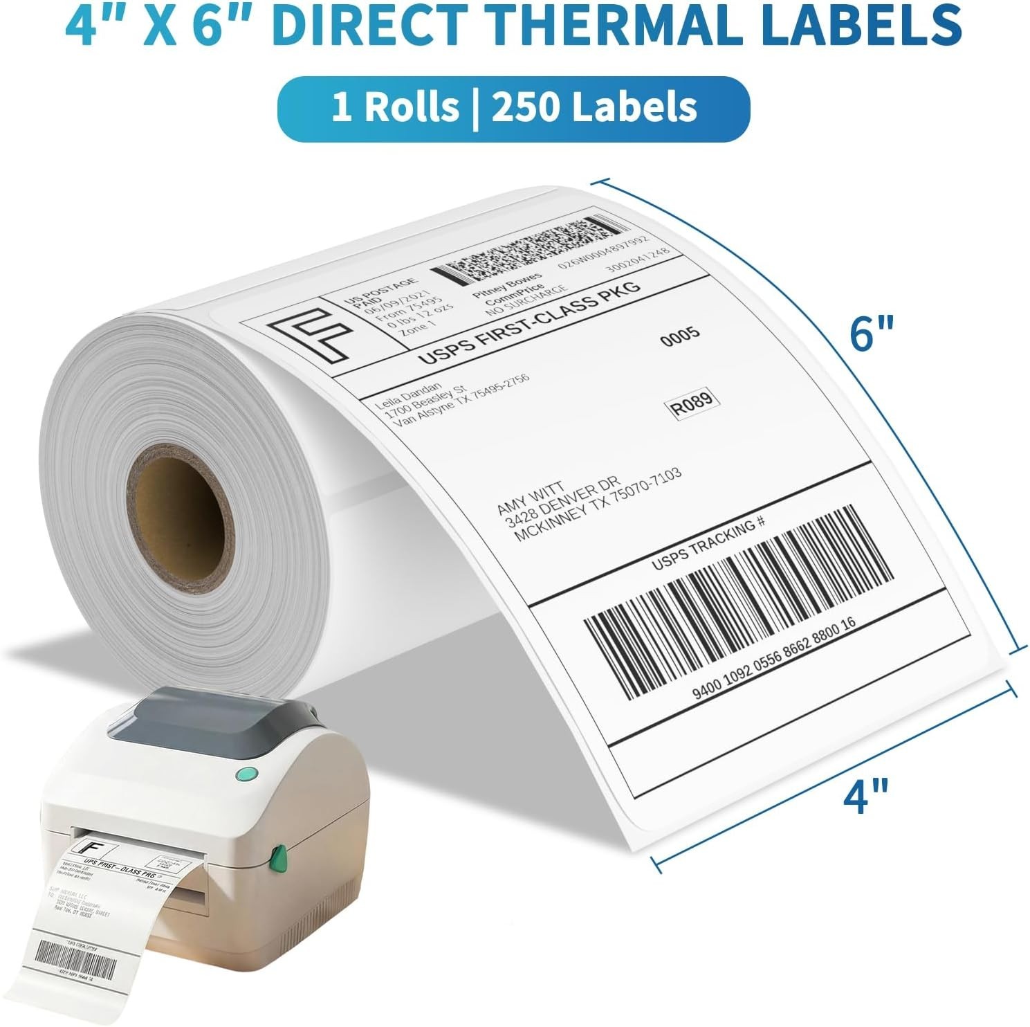 250 Labels 1 Roll 4×6 label Zebra 2844 Eltron Direct Thermal Shipping Printer