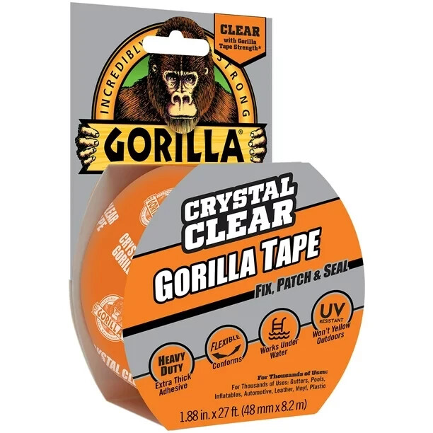 Gorilla Crystal Clear Tape Vinyl Patch Inflatable Underwater Wet/Dry Surface NEW