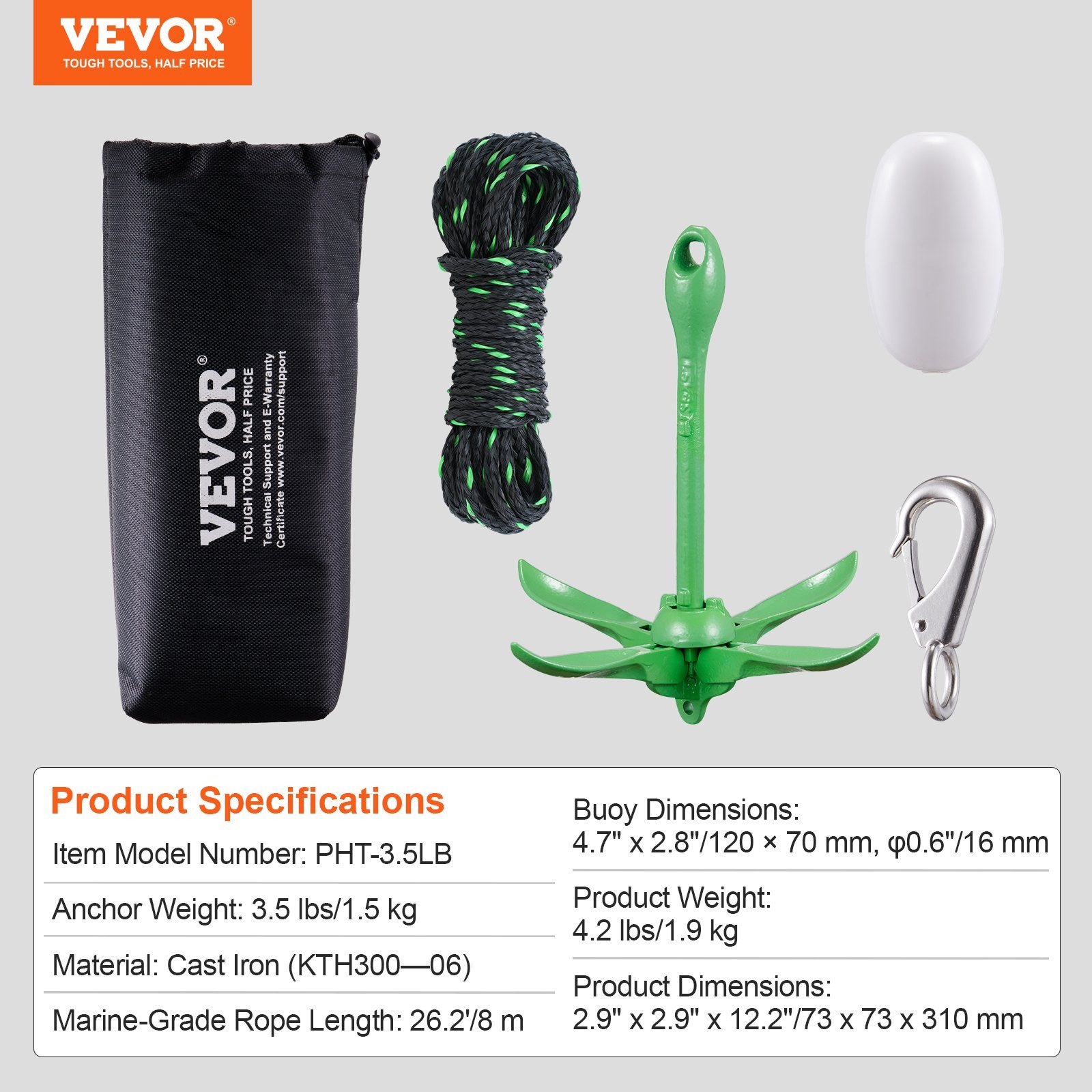 Kayak Anchor Kit,3.5 lb Paddle Board Anchor Kit with 26.2 ft/8 m Rope and Buoy