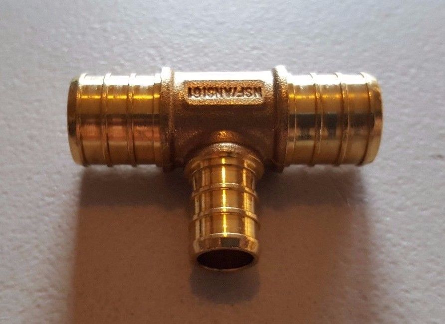 5 PCS. 3/4″ X 3/4″ X 1/2″ PEX TEE BRASS CRIMP FITTING, LEAD FREE, FOR PEX B PIPE