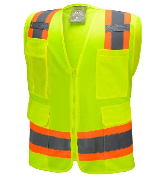 Yellow Two Tones Utility Safety Vest , ANSI/ ISEA 107-2015/ Photo ID Pocket