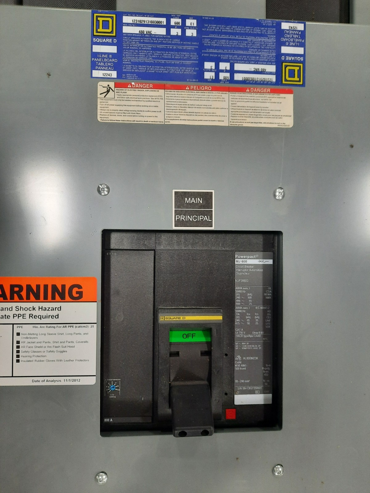 Square D I-Line Panelboard – 600A 480V 3PH 3W MCB – Indoor – Used