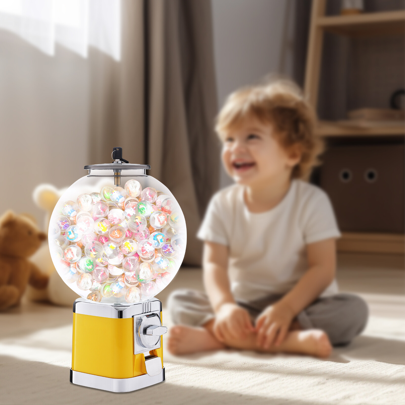 Twister Ball Dispenser Machine LM-202B Clear Yellow Coin Operated with 2 Keys