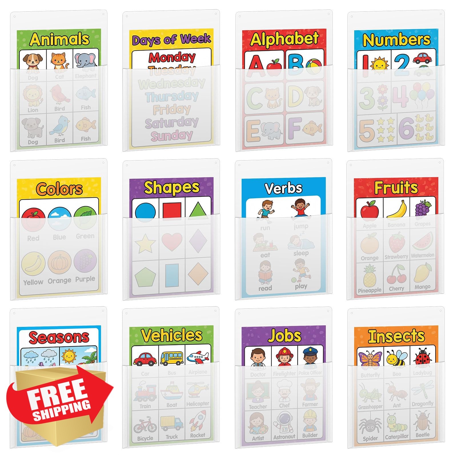 Fuutreo Clear Wall Pockets 12 Pcs 12.6″x9.4″