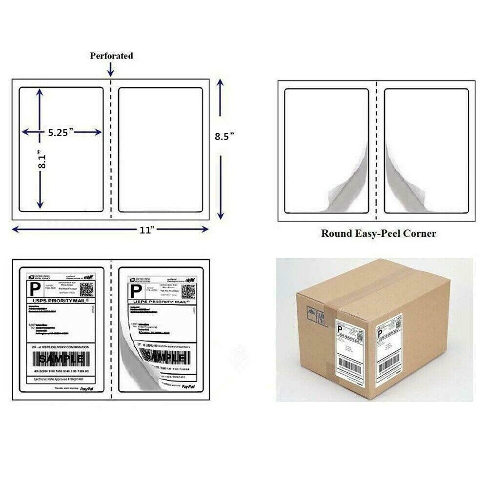 100-200 Shipping Labels 8.5 x 5.5 Half Sheets Blank Self Adhesive 2 Per Sheet