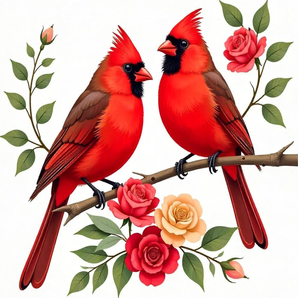 30 Custom Cardinals & Roses Personalized Address Labels