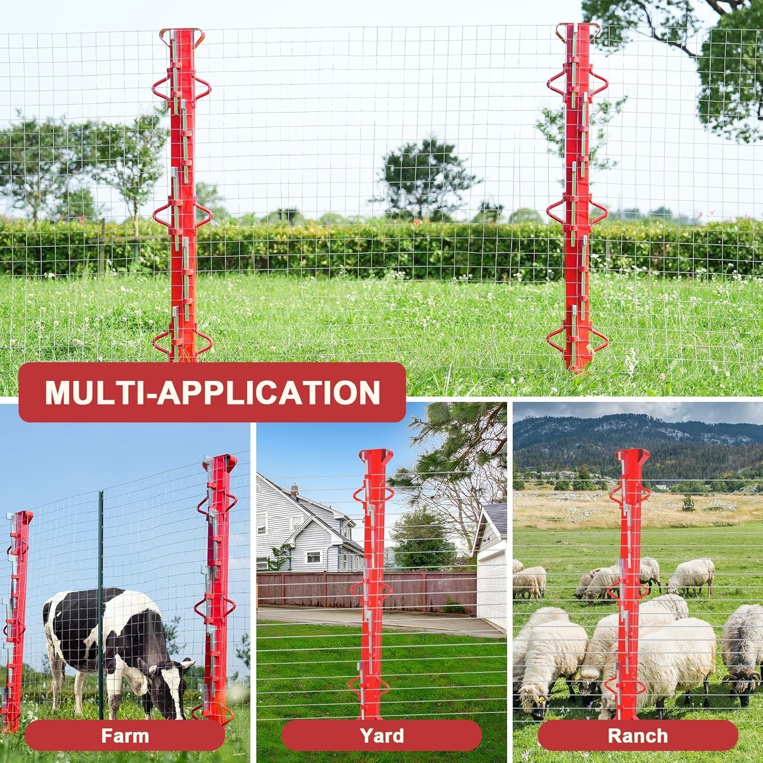 4ft Woven Wire Fence Stretcher Bar with 5 Wedges, Heavy-Duty Carbon Steel Fence