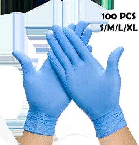 100 Pcs Nitrile Blue Durable Rubber Cleaning Hand Gloves Powder Latex Free US