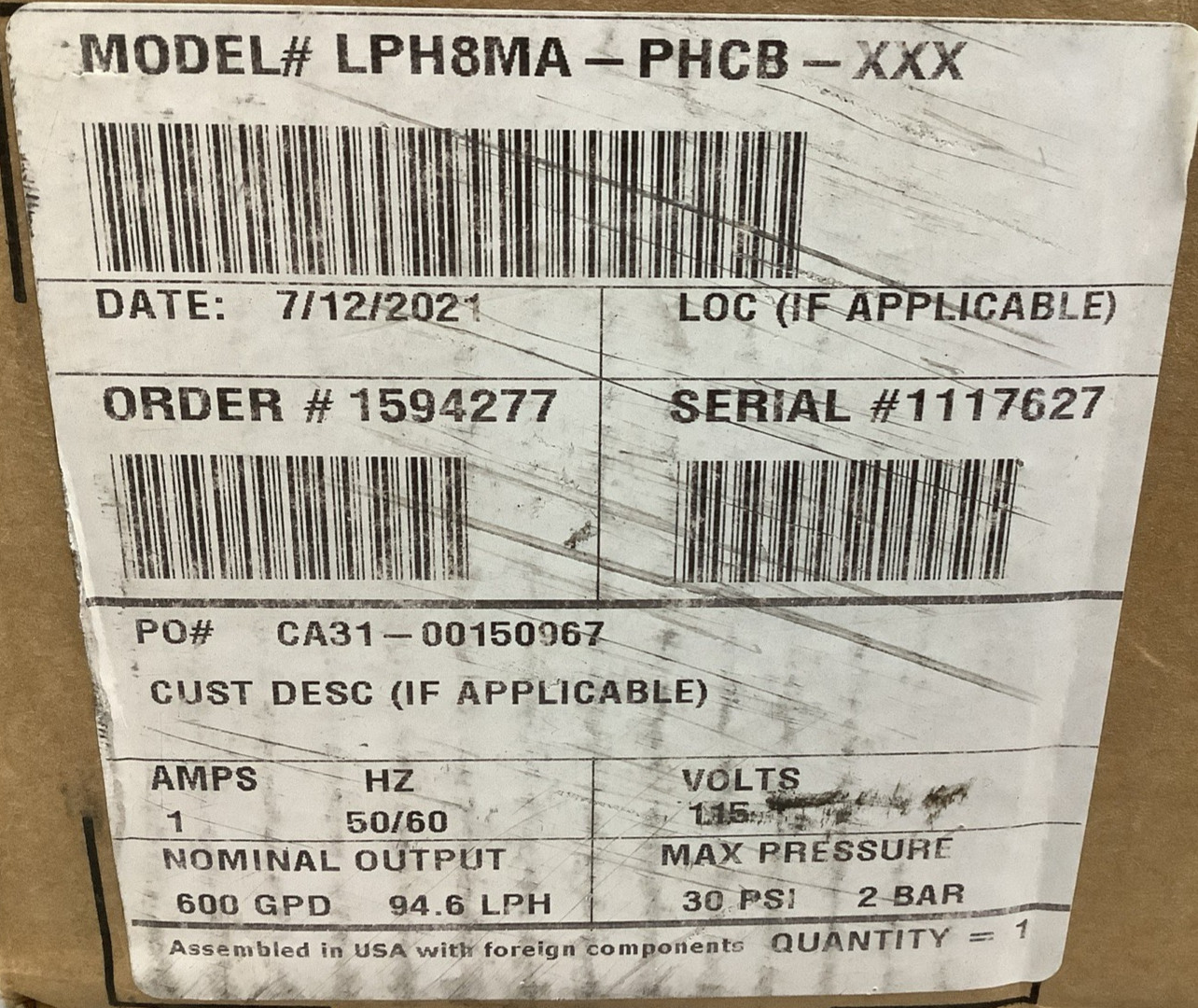 PulsaFeeder Pulsatron LPH8MA-PHCB-XXX Electronic Metering Pump 600GPD 1A (R31)