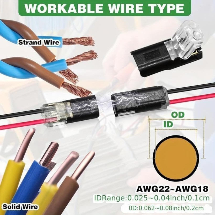200Pcs Double-Wire Plug-in Connector, Cable Clamp with Locking Buckle, AWG 18-22