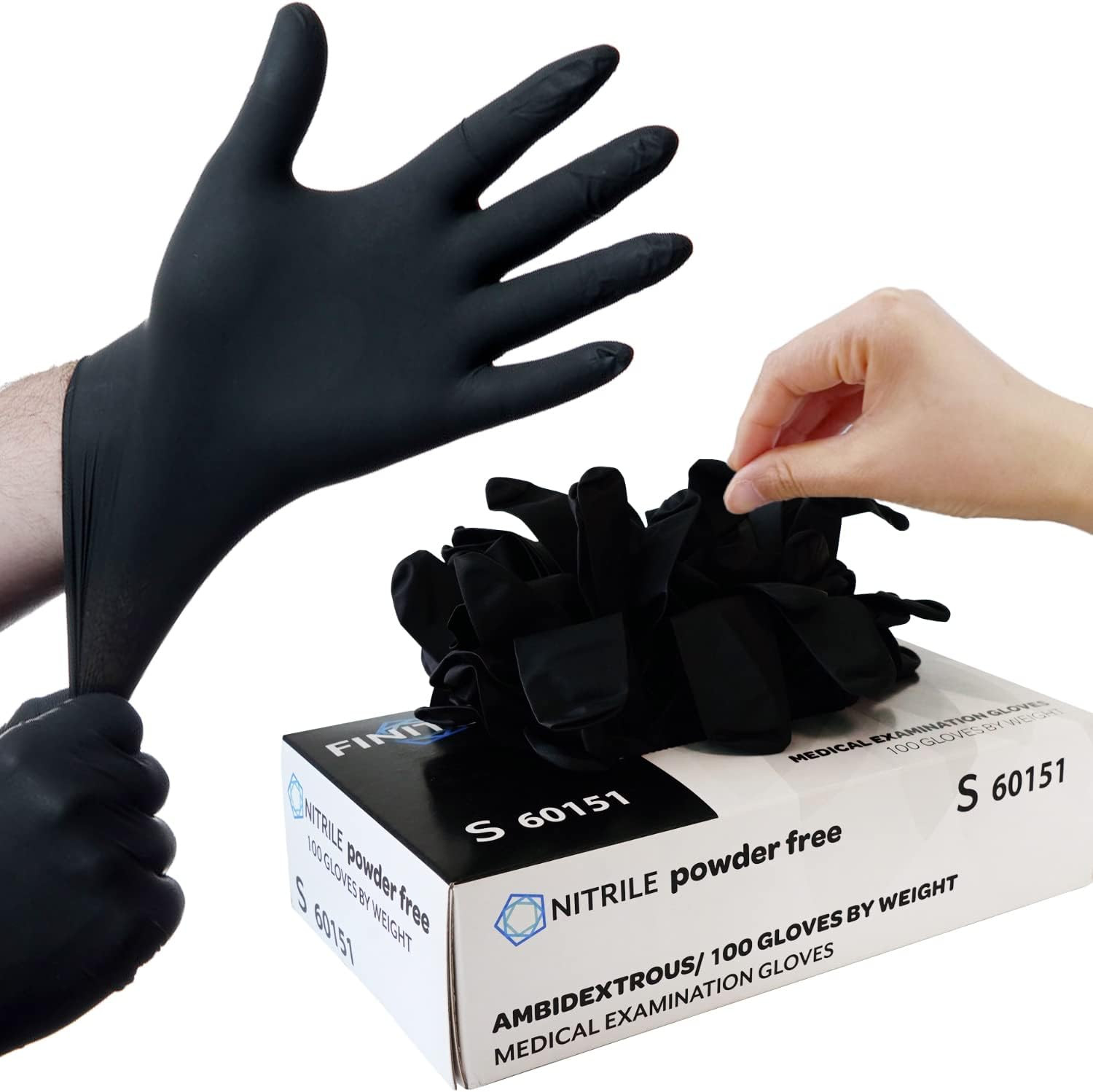 – Black Nitrile Disposable Gloves, Exam Gloves, Powder-Free, Latex-Free, 3Mil, C