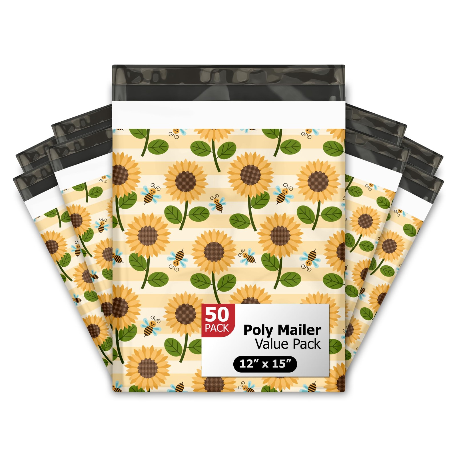 12×15 (50) Sunflowers & Bees Designer Poly Mailers Shipping Envelopes Premium…