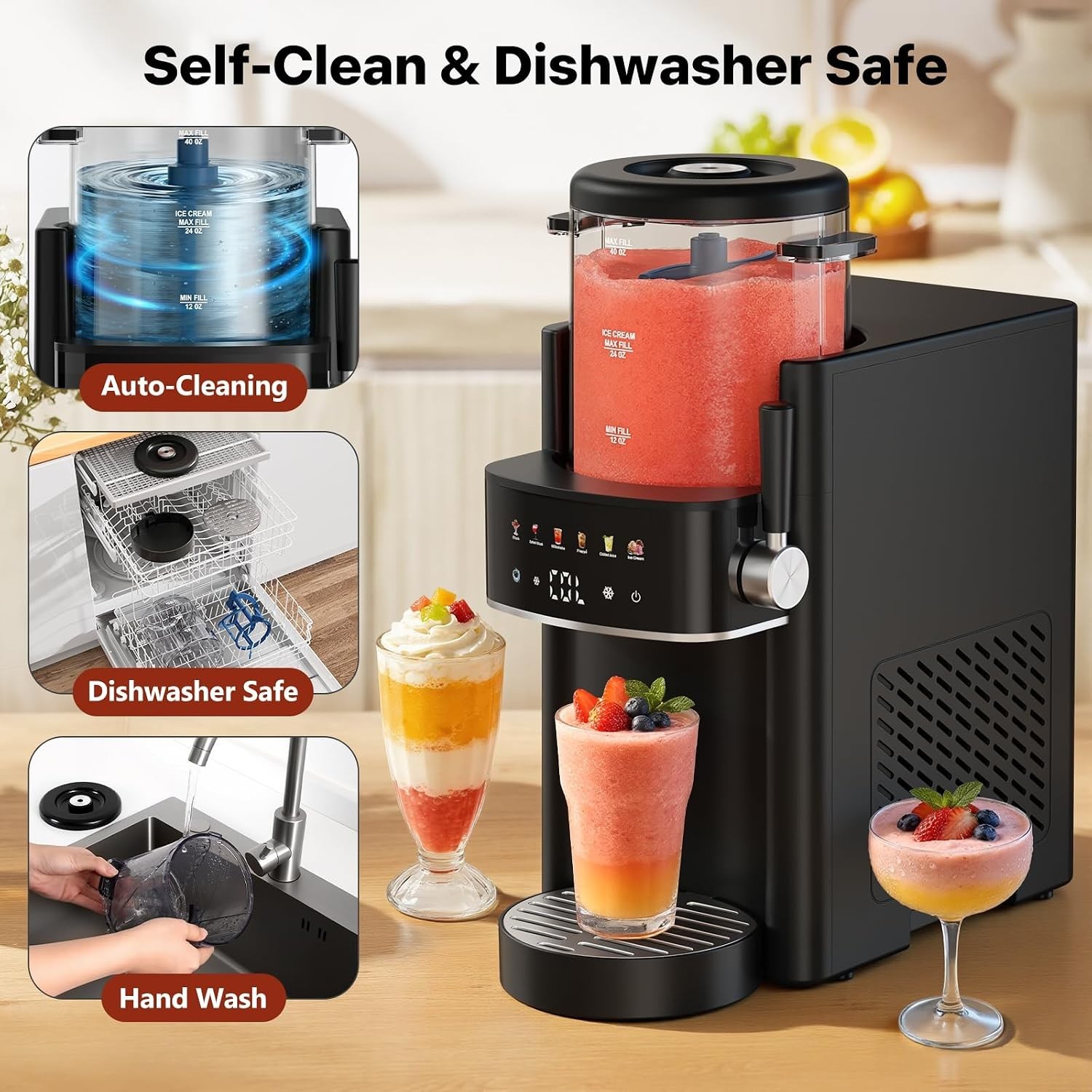 Professional Slush Maker for Home – 15 Min Prep, Self-Cleaning, Recipe Included