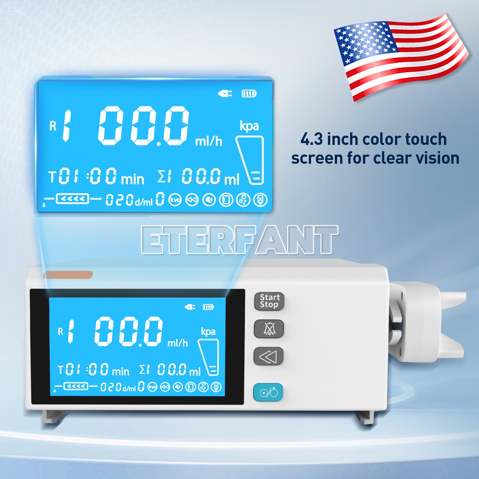 4.3inch Touch Screen Infusion Pump Stackable Type with Alarm for Human Use