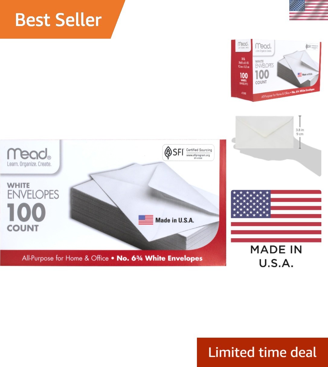 Lightweight 100 Pack of White Security Envelopes 6-3/4 Inch for Everyday Mailing
