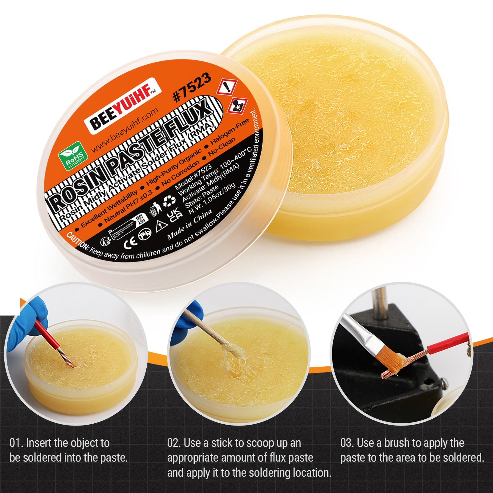 BEEYUIHF RMA-7523 ROSIN Solder Paste Flux BGA Rework Reflow SMT SMD