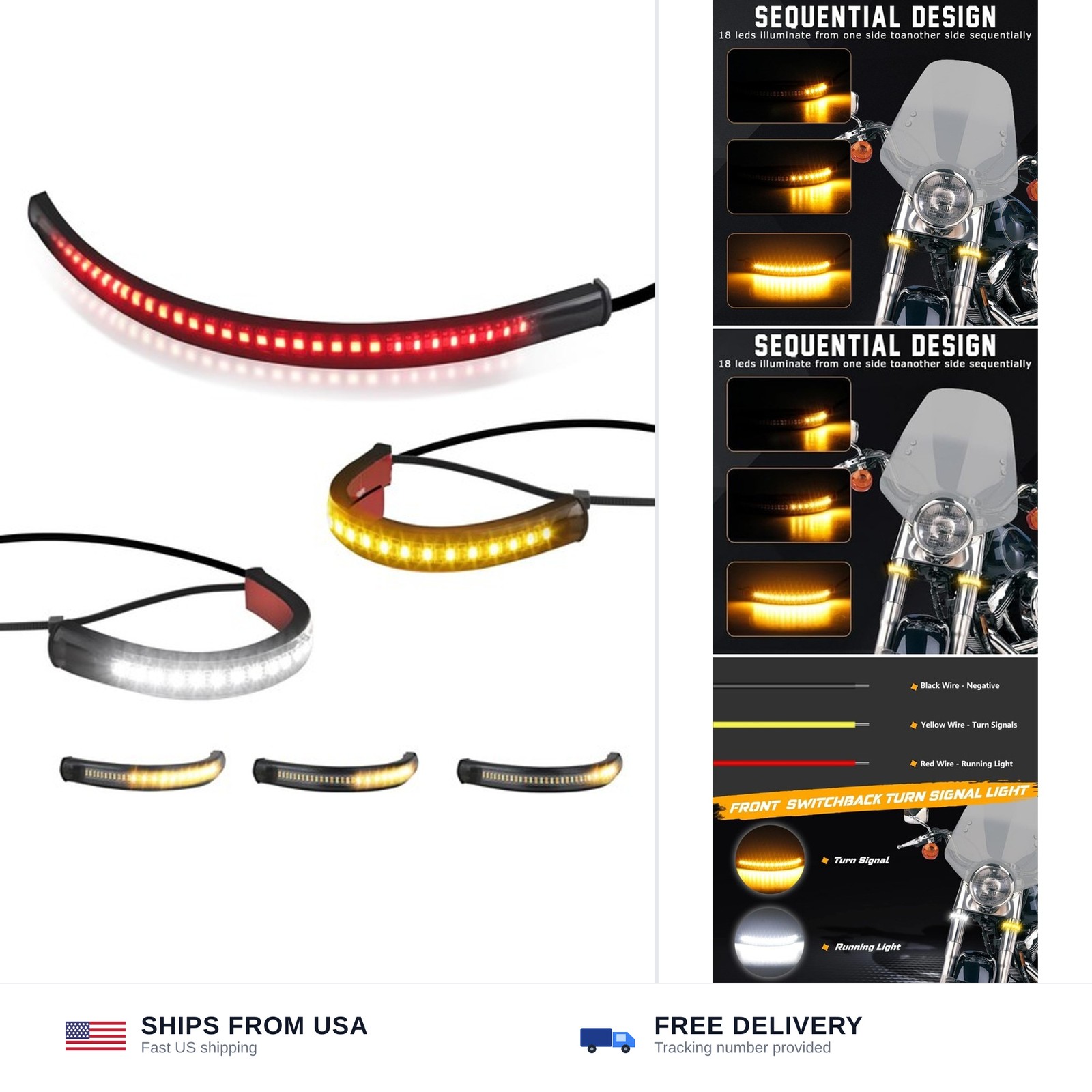 Front Rear Motorcycle Led Turn Signals, Universal White Amber Fork Light Stri…