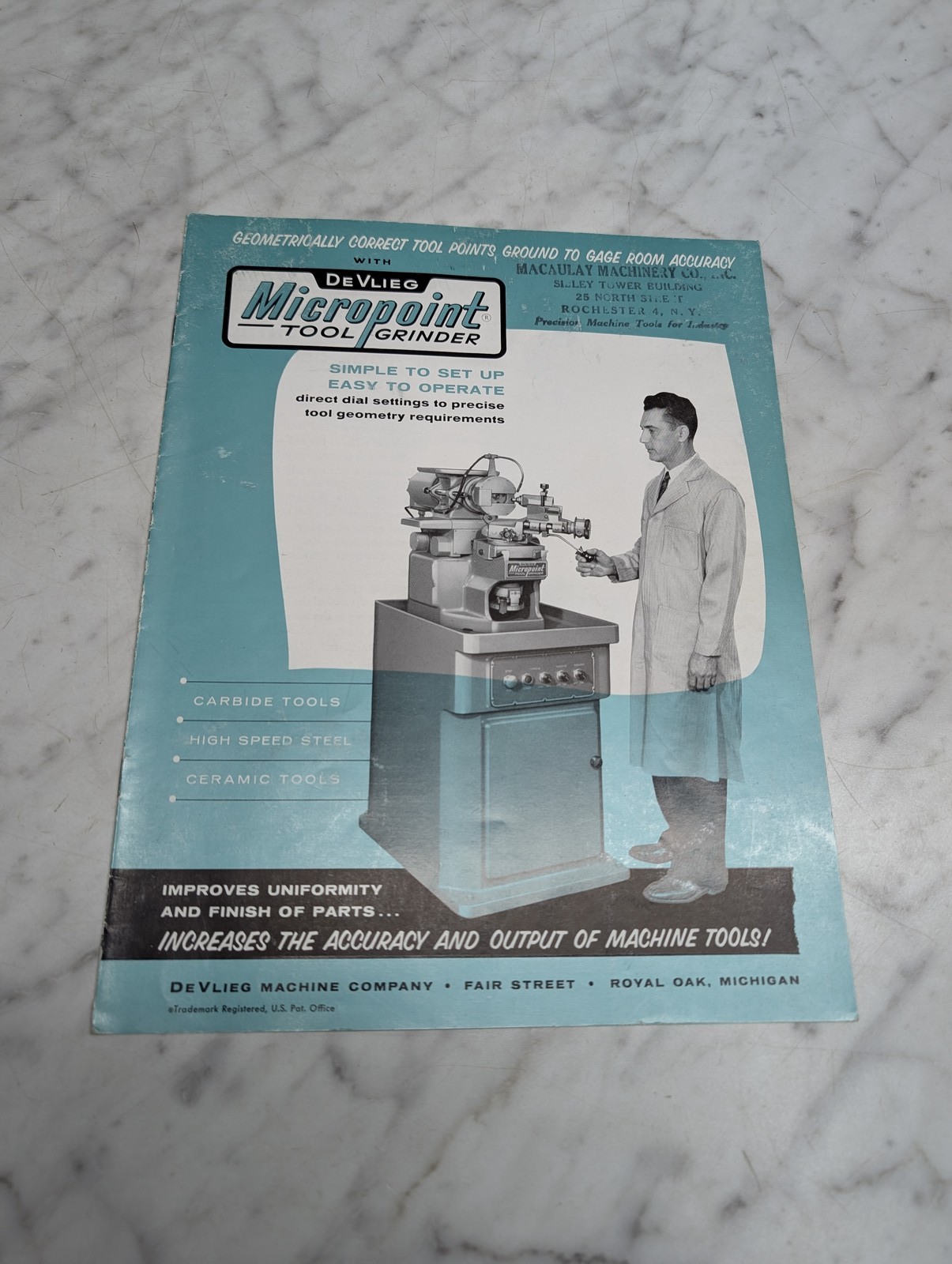 DEVLIEG MICROPOINT TOOL GRINDER PRECISION MACHINE TOOLS INDUSTRY SALES BROCHURE