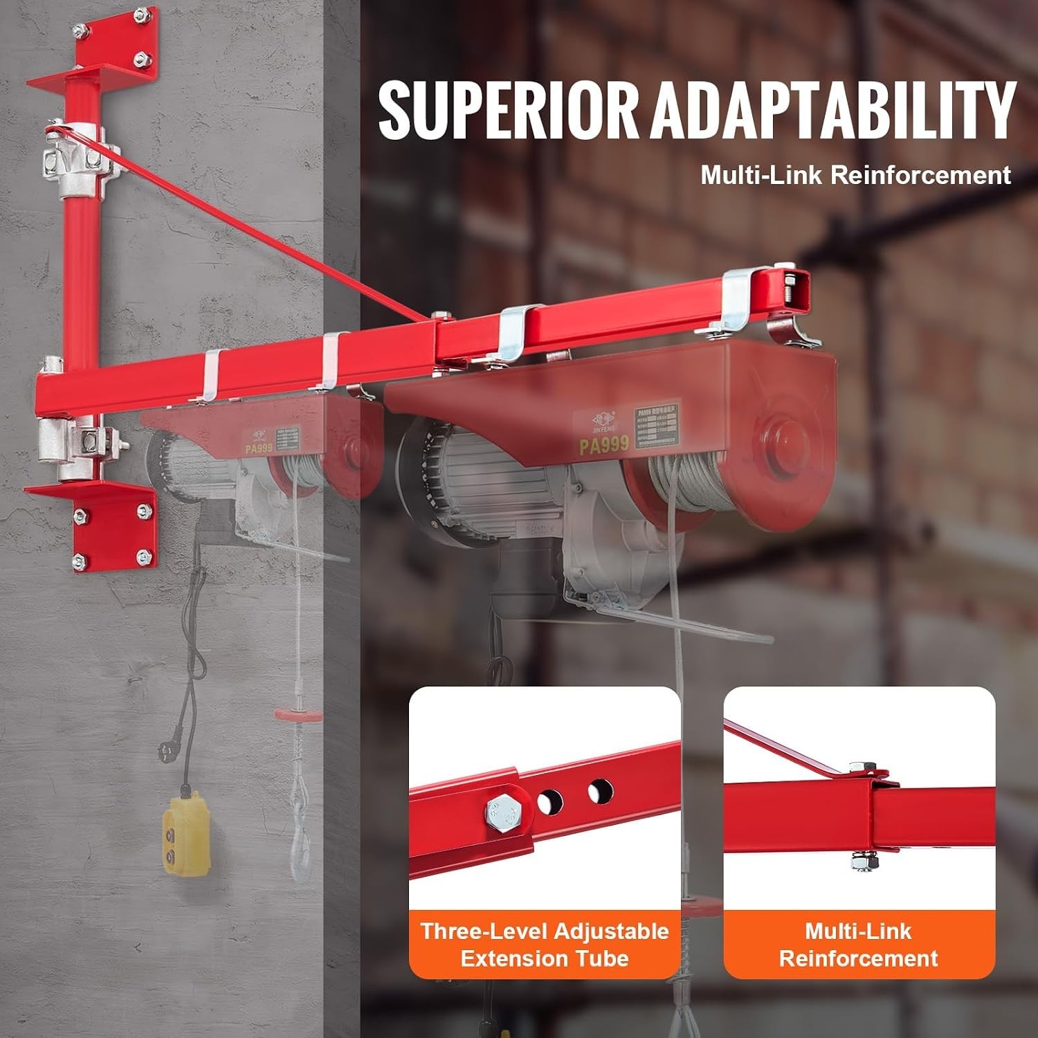 Versatile Wall-Mounted Hoist Crane, 660 lbs Capacity, Easy Installation