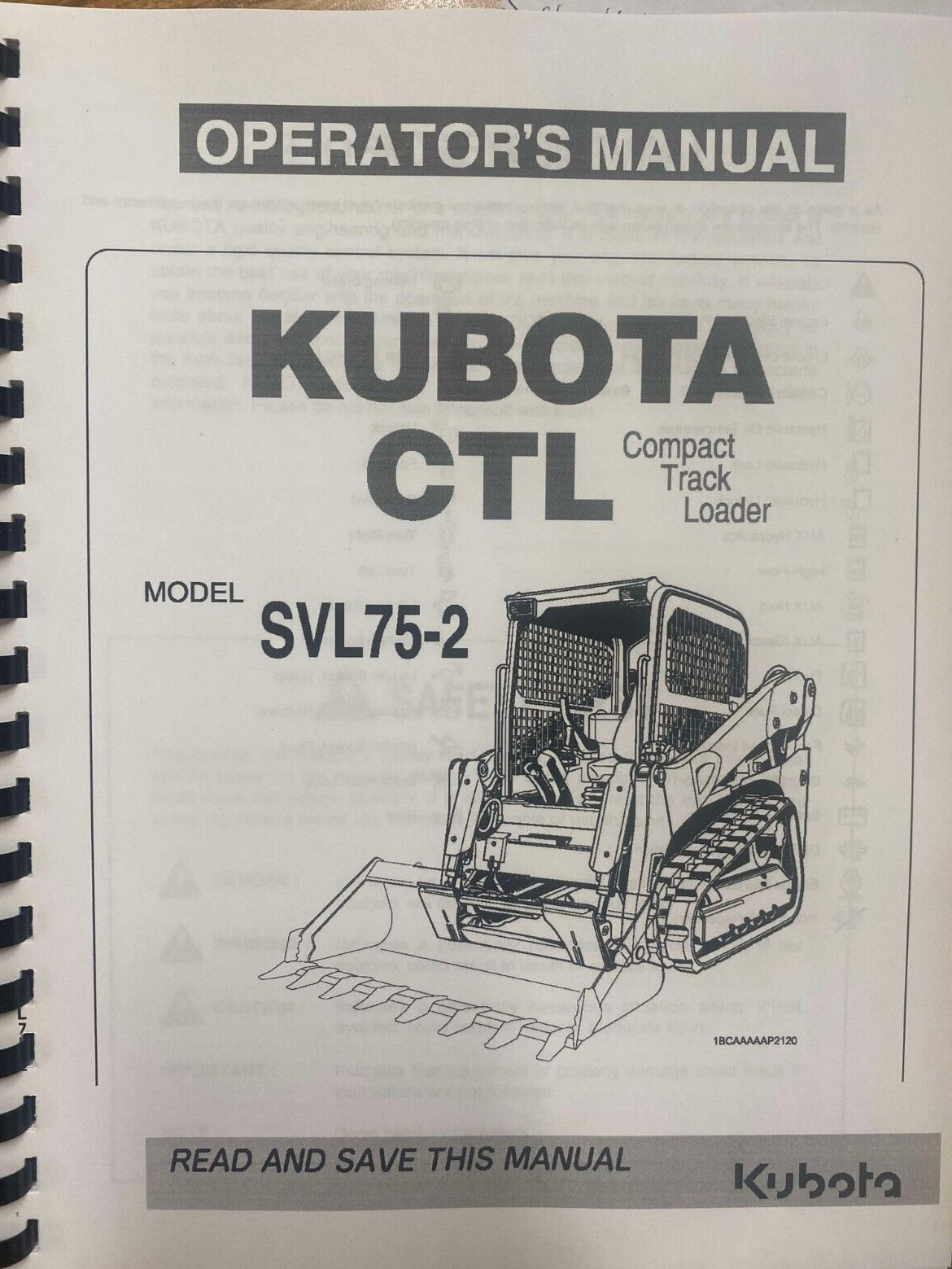 SVL75-2 Tractor Operator Maintenance Manual Fits Kubota Compact Track Loader
