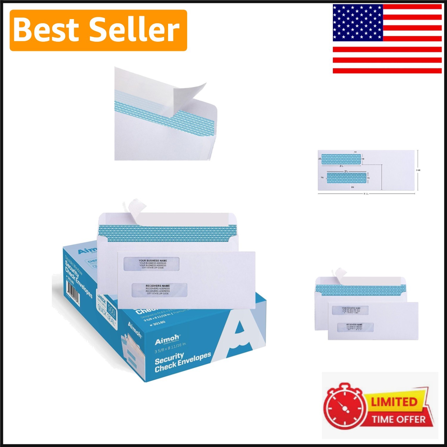 Double Window Security Envelopes – 500 Count, Perfect Size for Business Checks