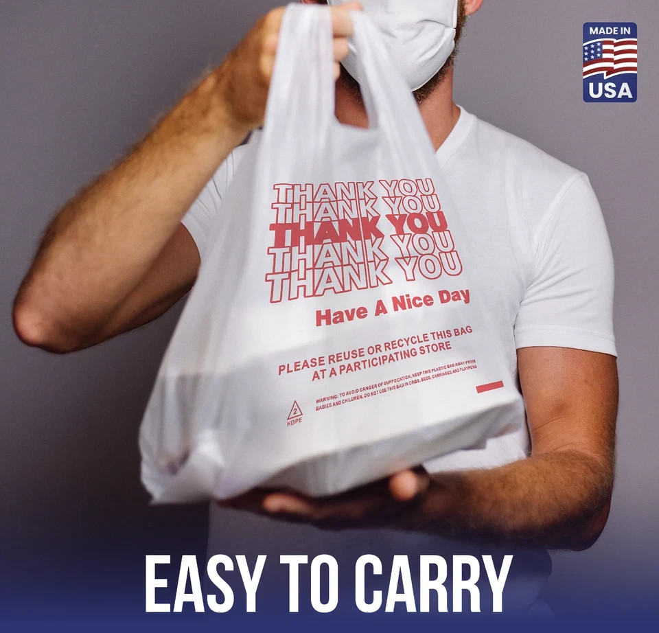 Bags 1/6 Large 21 x 6.5 x 11.5 “Thank You” T-Shirt Plastic Grocery Shopping 0.59