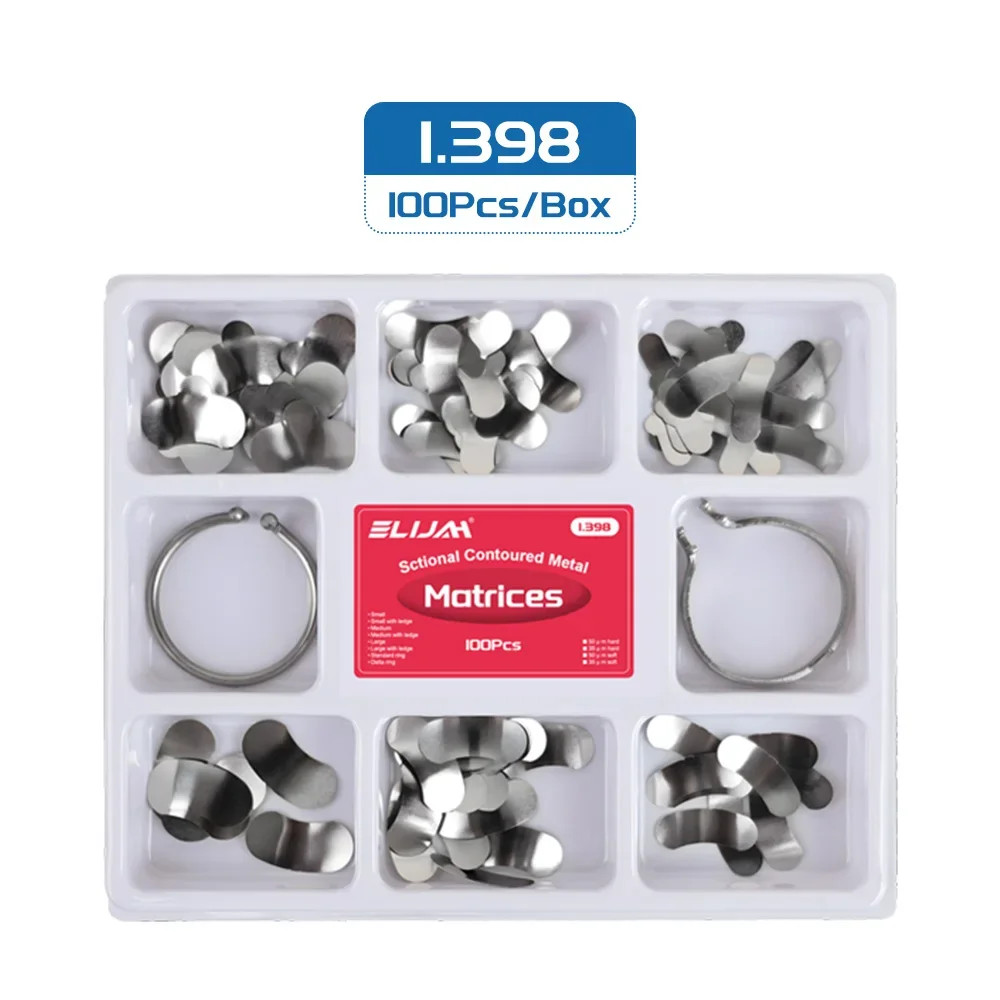 100Pcs Dental Metal Matrices Sectional Contoured Matrix Refill Soft Band No1.398