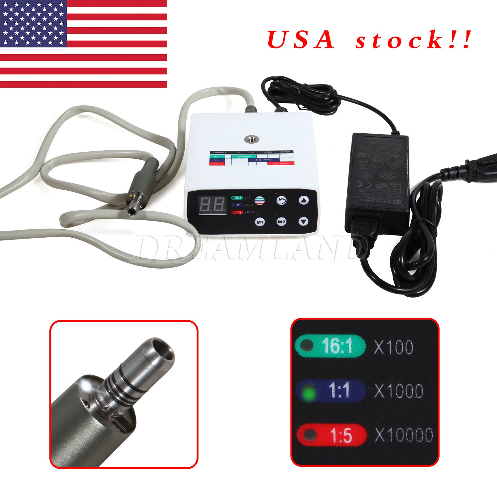 Fit NSK NL400 Dental Electric Motor + 1:5 Handpiece Fiber Optic Contra Angle