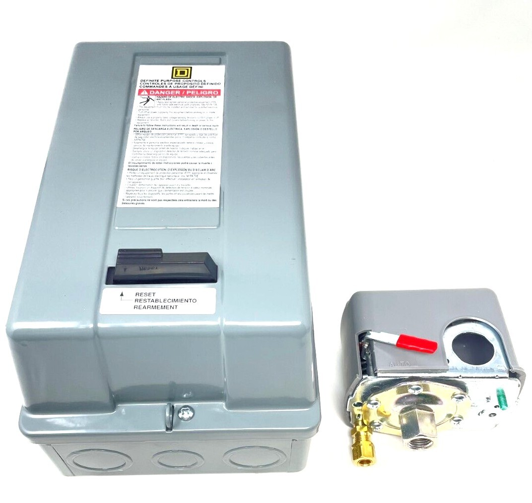 SQUARE D MAG STARTER & PRESSURE SWITCH 175 PSI 5-7.5HP SINGLE PHASE 240 VOLT