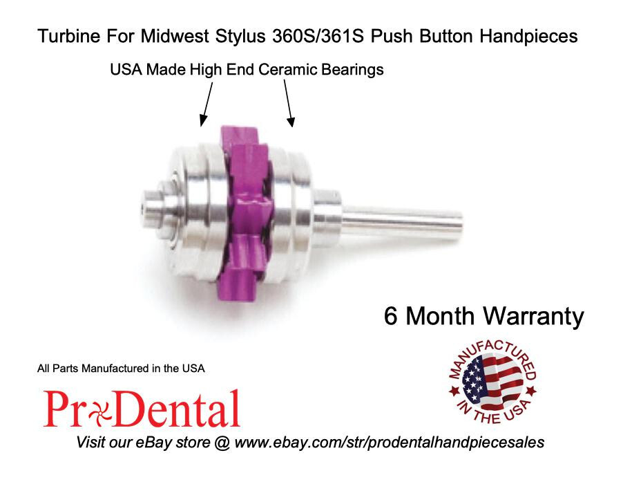 Midwest Stylus 360S/361S Push Button Dental Handpiece Turbine – ProDental