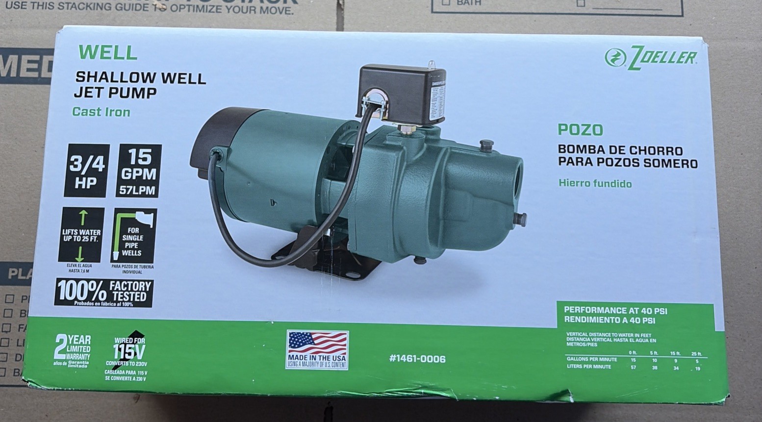 Zoeller Shallow Well Jet Pump Cast Iron #1461-0006 3/4 HP 15 GPM NEW FREE SHIP