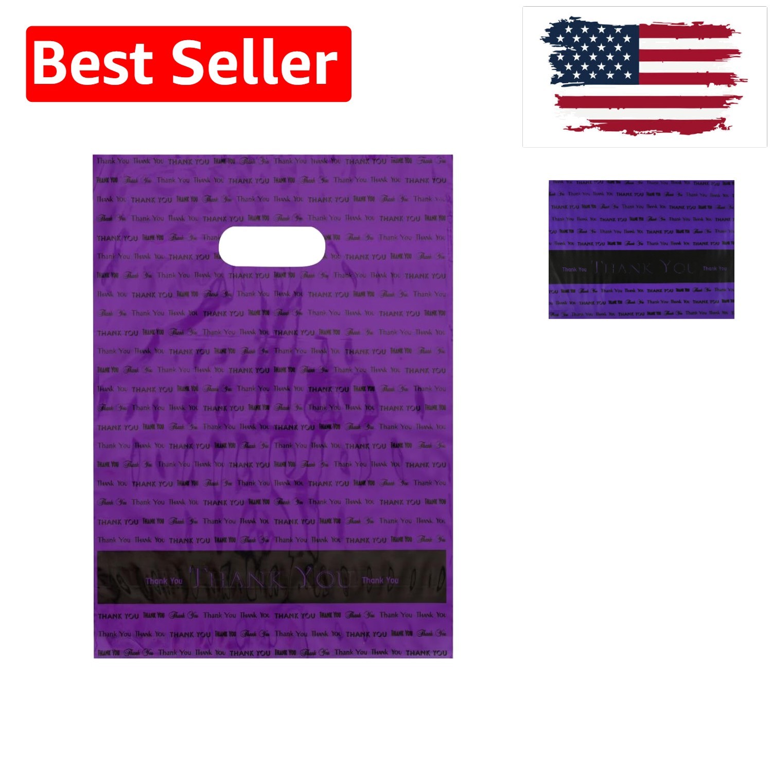 50 Pack 9×12 Purple ‘Thank You’ Die Cut Handle Shopping Bags – Durable Quality