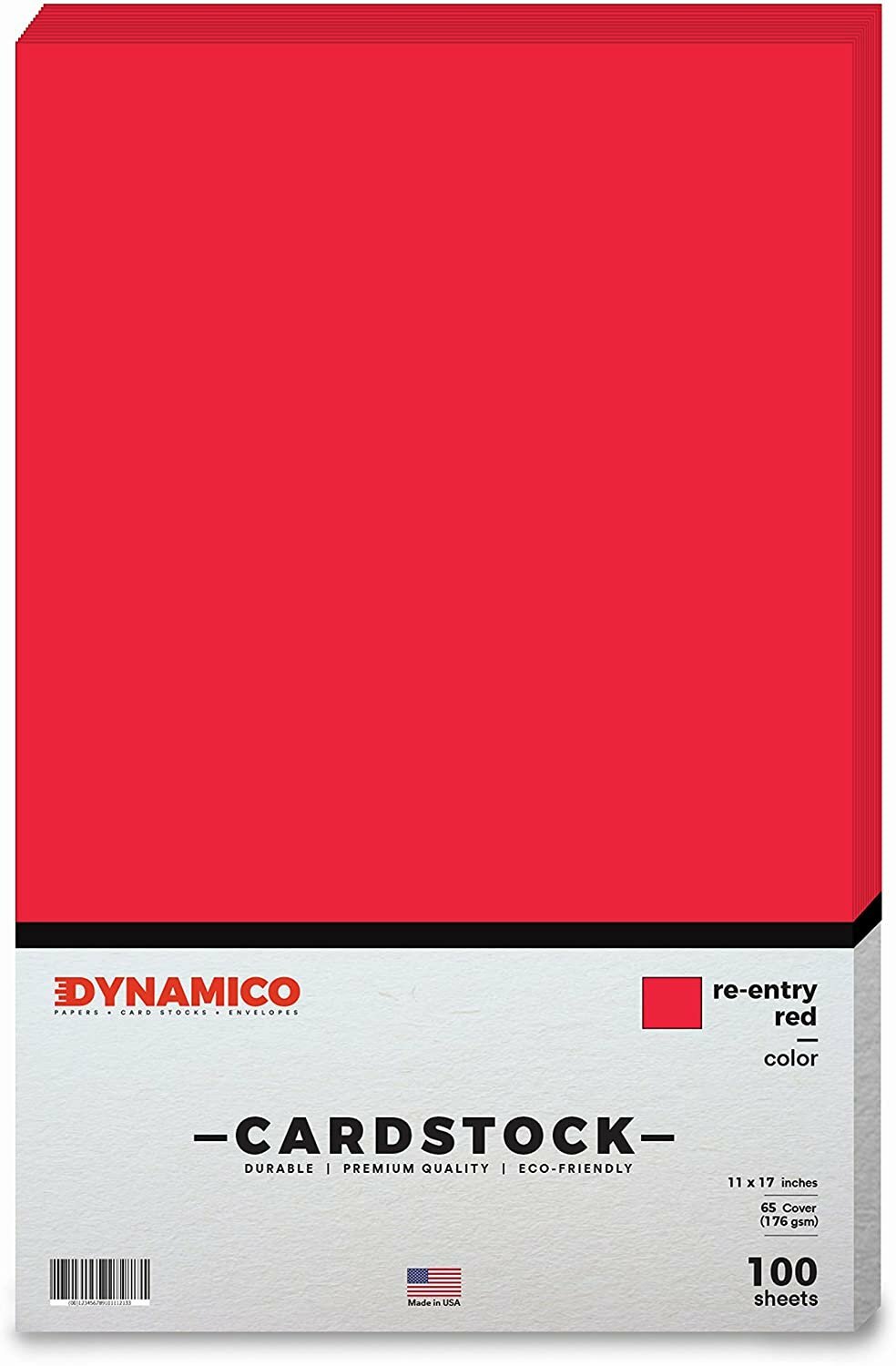 Re-Entry Red Bright Color Cardstock, 65lb Cover (176GSM), 11 x 17, 100 Sheets
