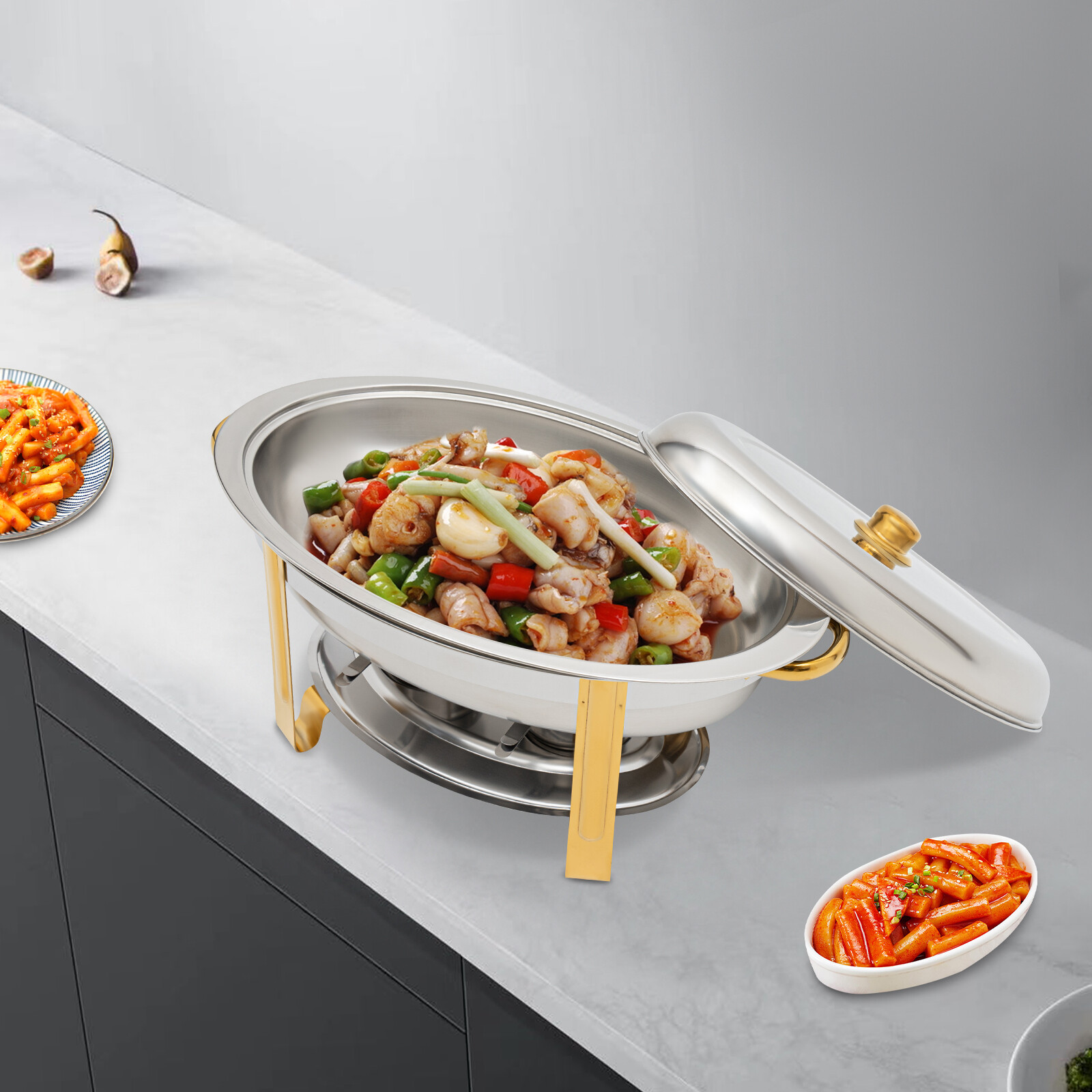 Stainless Steel Chafing Dish Buffet Set 5.5L Gold Accent Chafers BBQ Party W/Lid